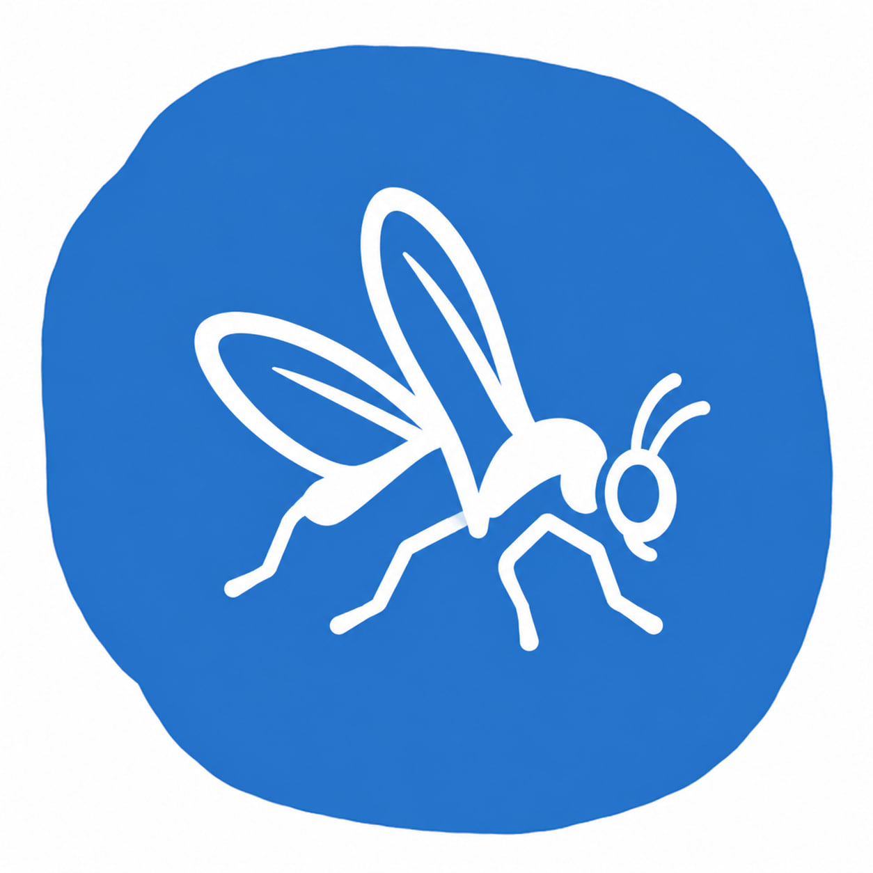White hand-drawn fly on an irregular blue field